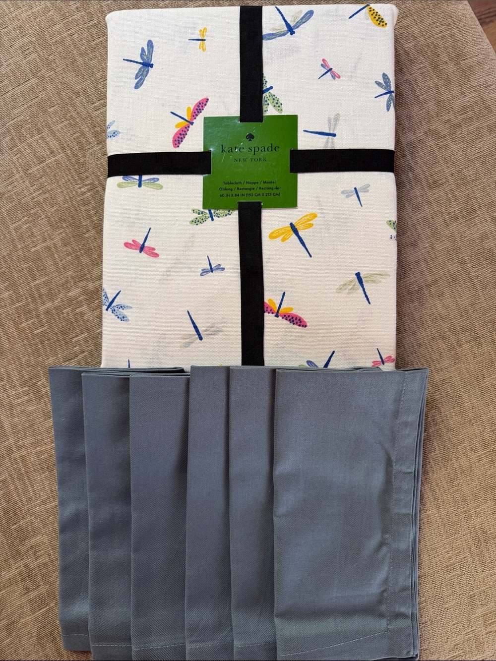 Kate Spade Rectangle Tablecloth & 6 Cost Plus Cloth Napkins NWT
